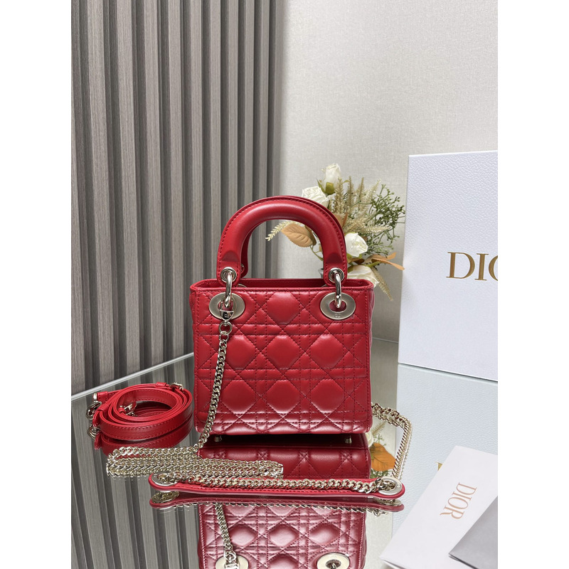 D*or  lambskin cannage mini lady D*or red