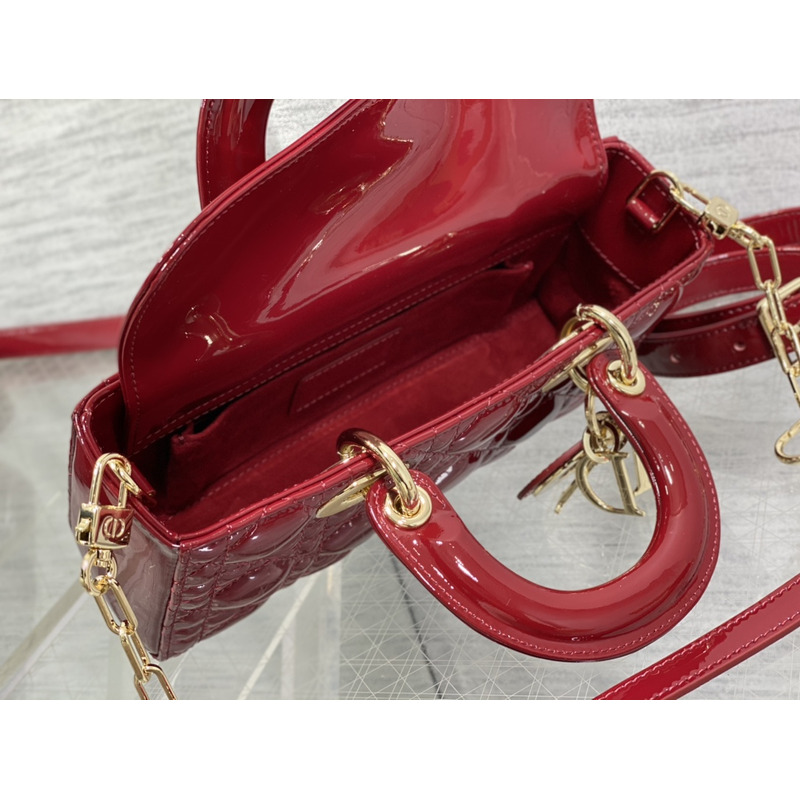 D*or small lady d-joy bag red patent cannage calfskin