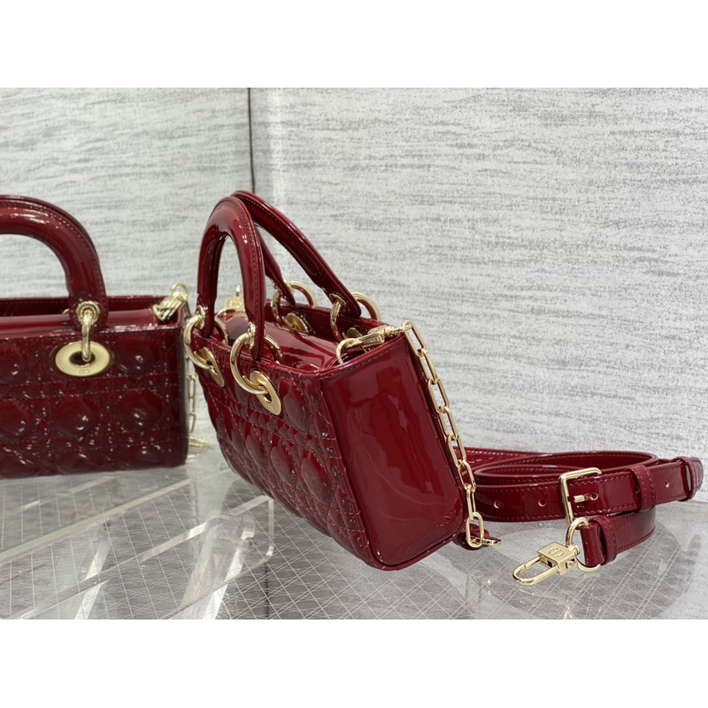 D*or small lady d-joy bag red patent cannage calfskin