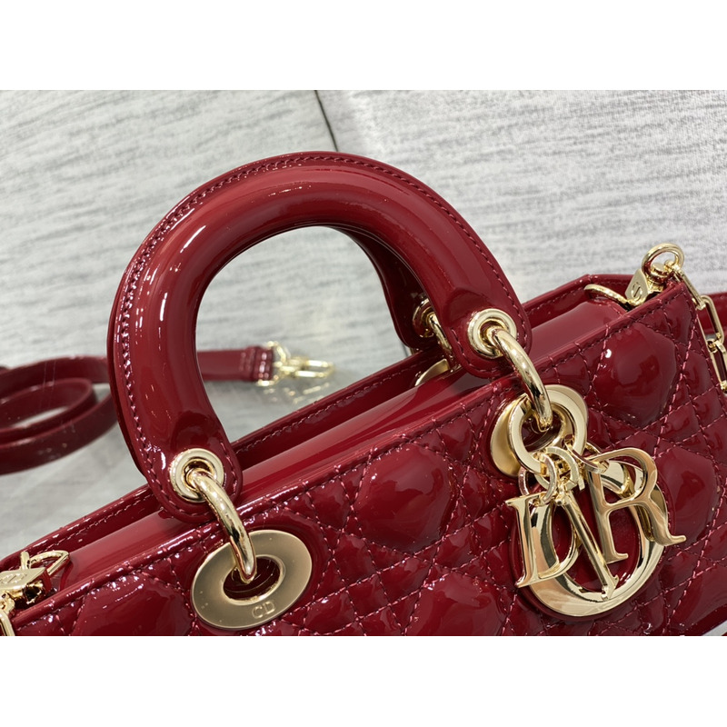 D*or small lady d-joy bag red patent cannage calfskin