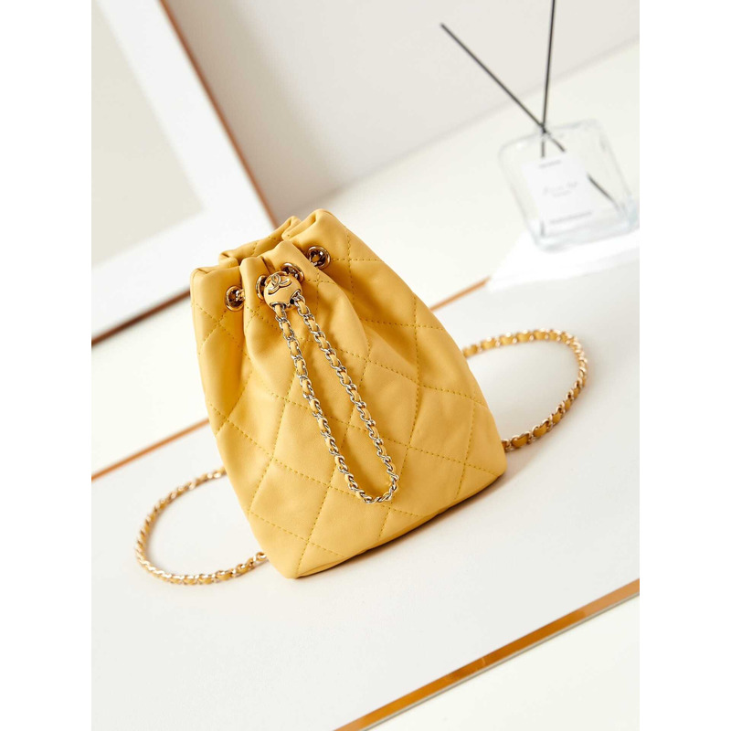 Ch*el backpack glossy lambskin and gold-tone metal yellow