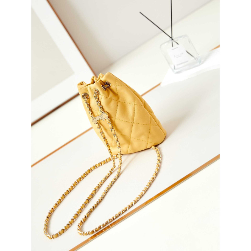 Ch*el backpack glossy lambskin and gold-tone metal yellow