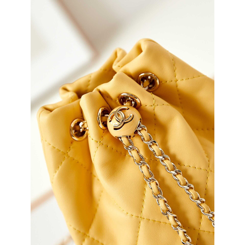 Ch*el backpack glossy lambskin and gold-tone metal yellow