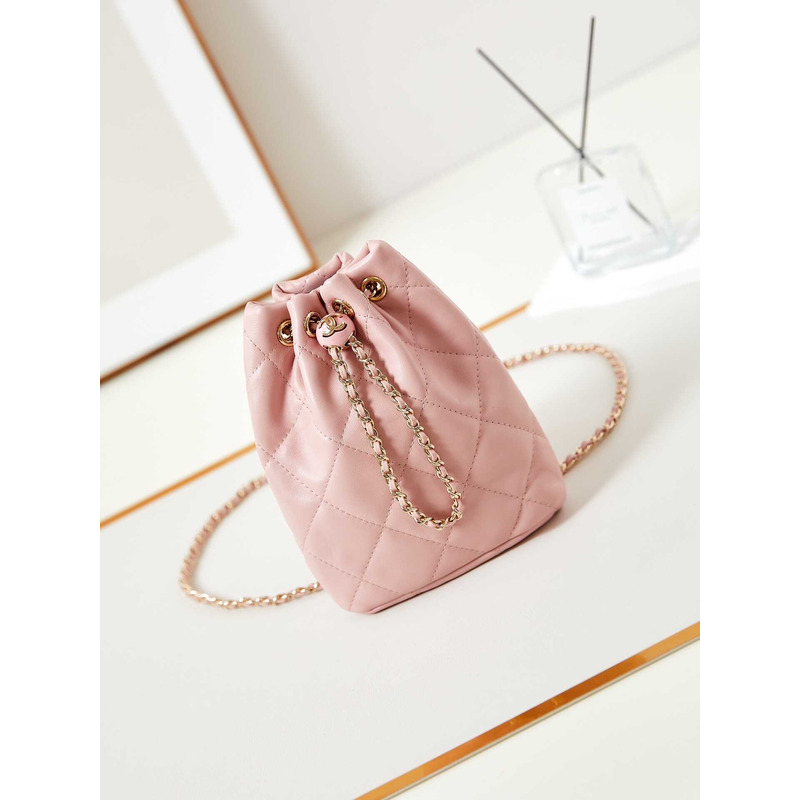 Ch*el backpack glossy lambskin and gold-tone metal pink