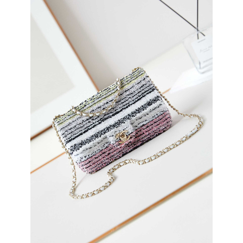 Ch*el small envelope bag sequins and gold metal multicolor