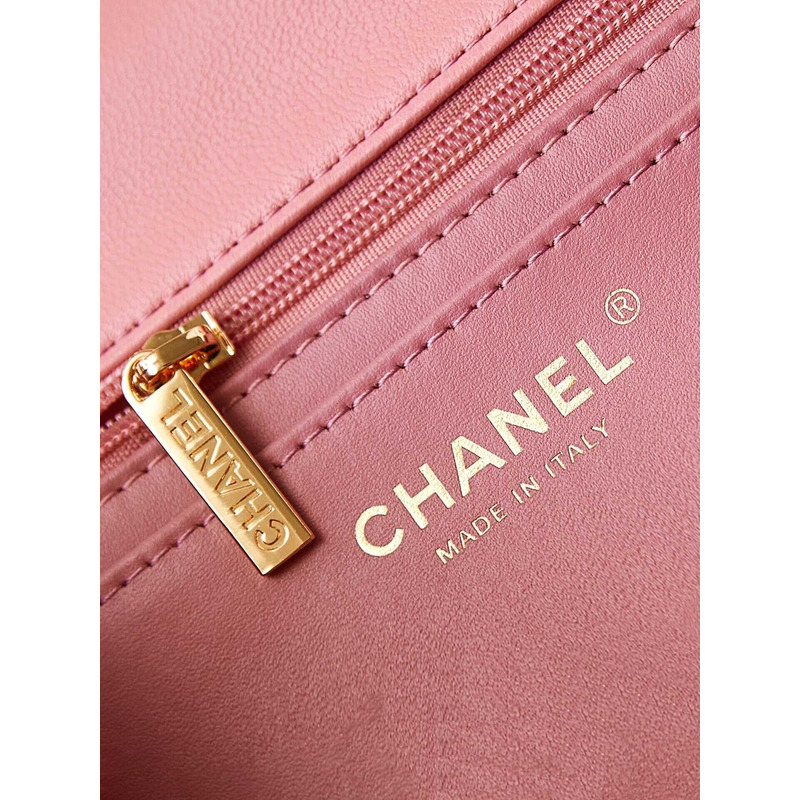 Ch*el mini classic bag cotton, wool tweed & gold-tone metal pink