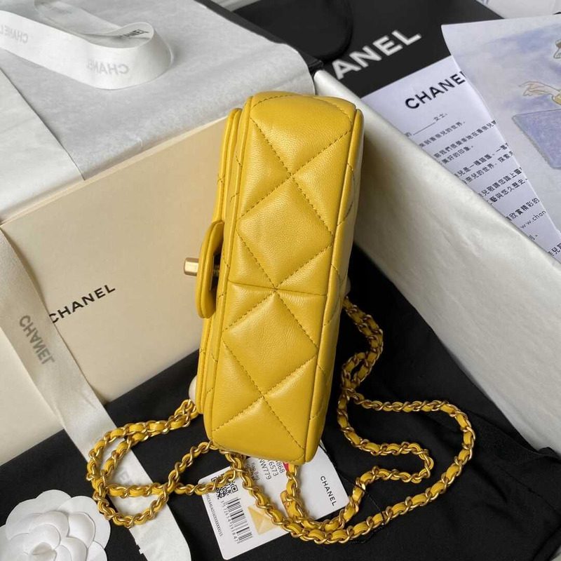 Ch*el mini flap bag lambskin imitation pearls & gold metal yellow