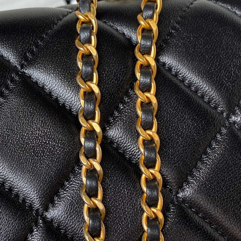 Ch*el mini flap bag lambskin imitation pearls & gold metal black