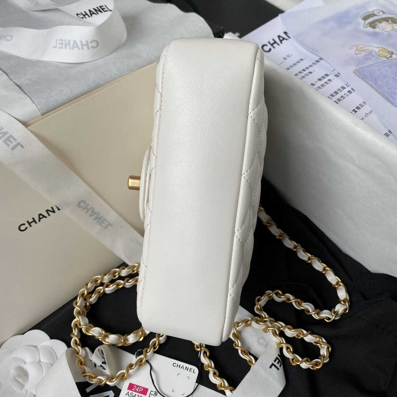 Ch*el mini flap bag shiny lambskin, imitation pearls & gold-tone metal white