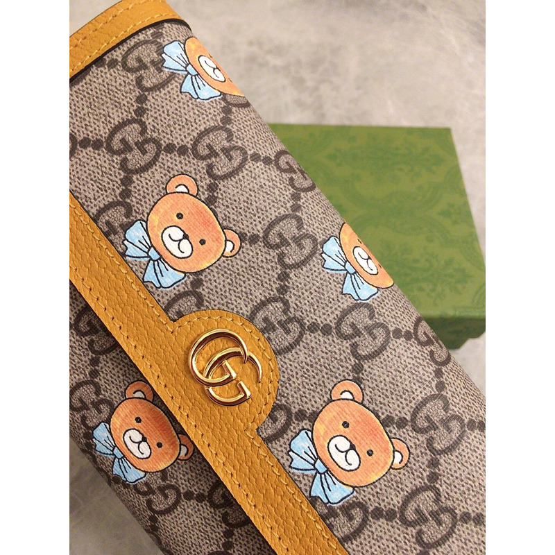 G*u*i teddy bear long wallet yellow