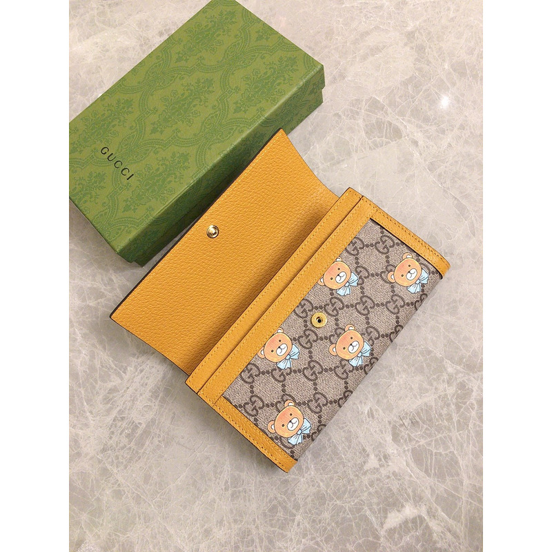 G*u*i teddy bear long wallet yellow