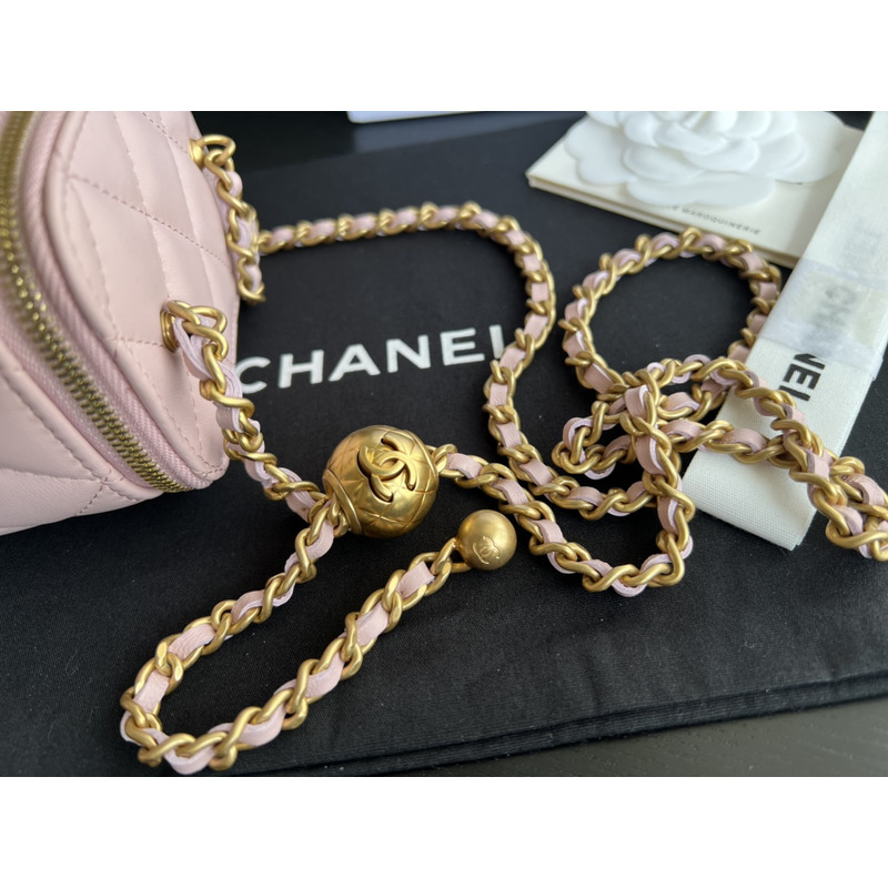 Ch*el rhombus sheepskin leather chain shoulder gold buckle chain belt shoulder bag pink