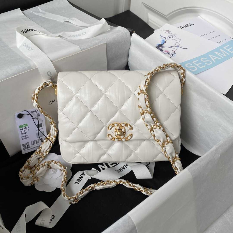 Ch*el mini classic handbag lambskin & gold-tone metal white