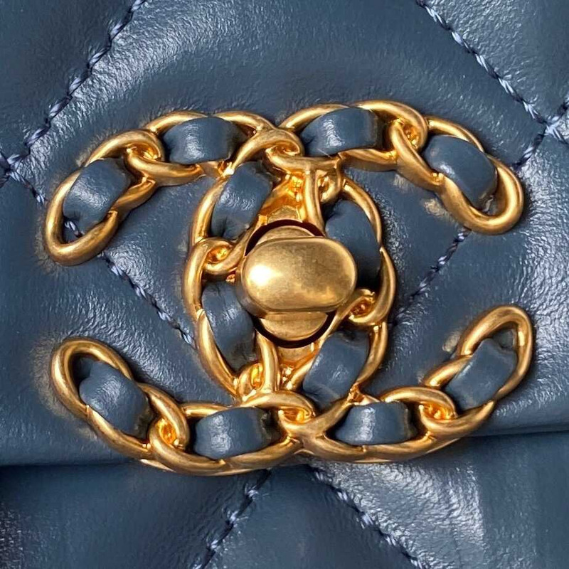 Ch*el mini classic handbag lambskin & gold-tone metal blue