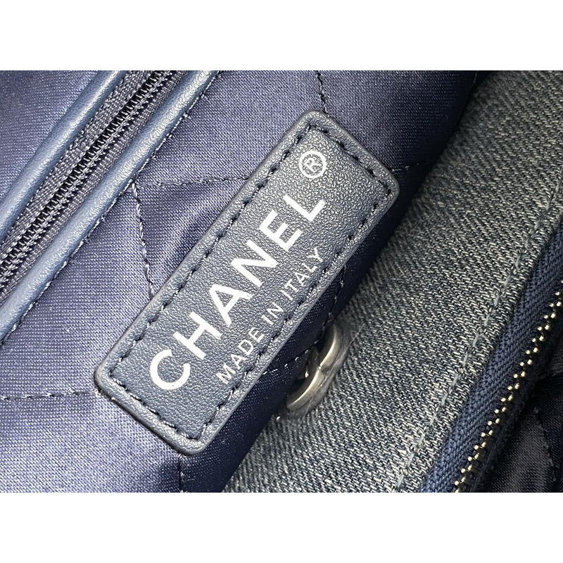 Ch*el 22 handbag washed denim & silver-tone metal blue