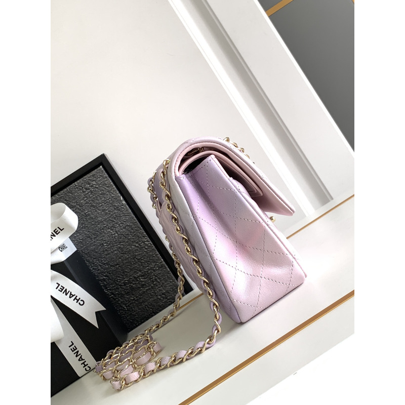 Ch*el flap bag light gold hardware pink/purple