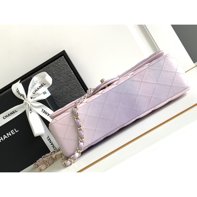 Ch*el flap bag light gold hardware pink/purple