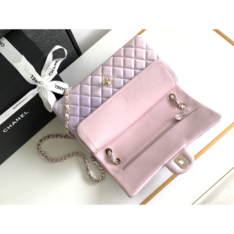 Ch*el flap bag light gold hardware pink/purple