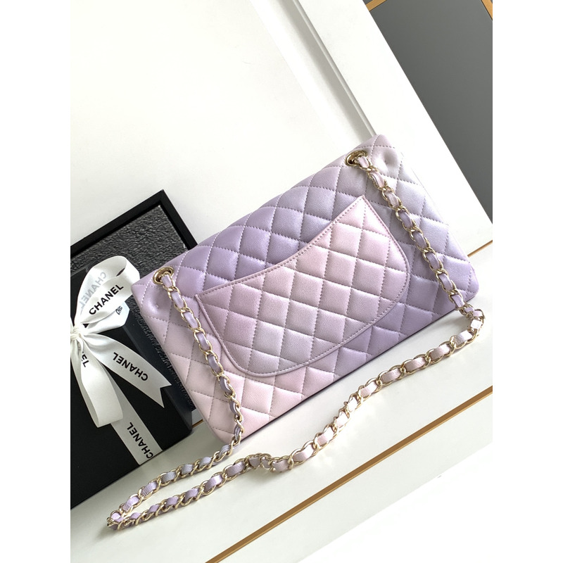 Ch*el flap bag light gold hardware pink/purple