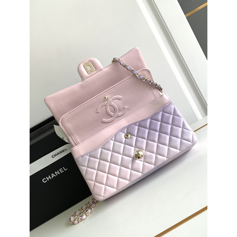 Ch*el flap bag light gold hardware pink/purple