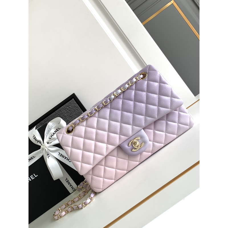 Ch*el flap bag light gold hardware pink/purple