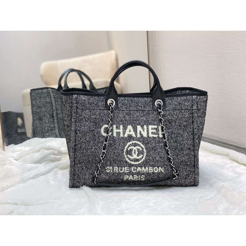 Ch*el deauville chain tote bag in gray/black