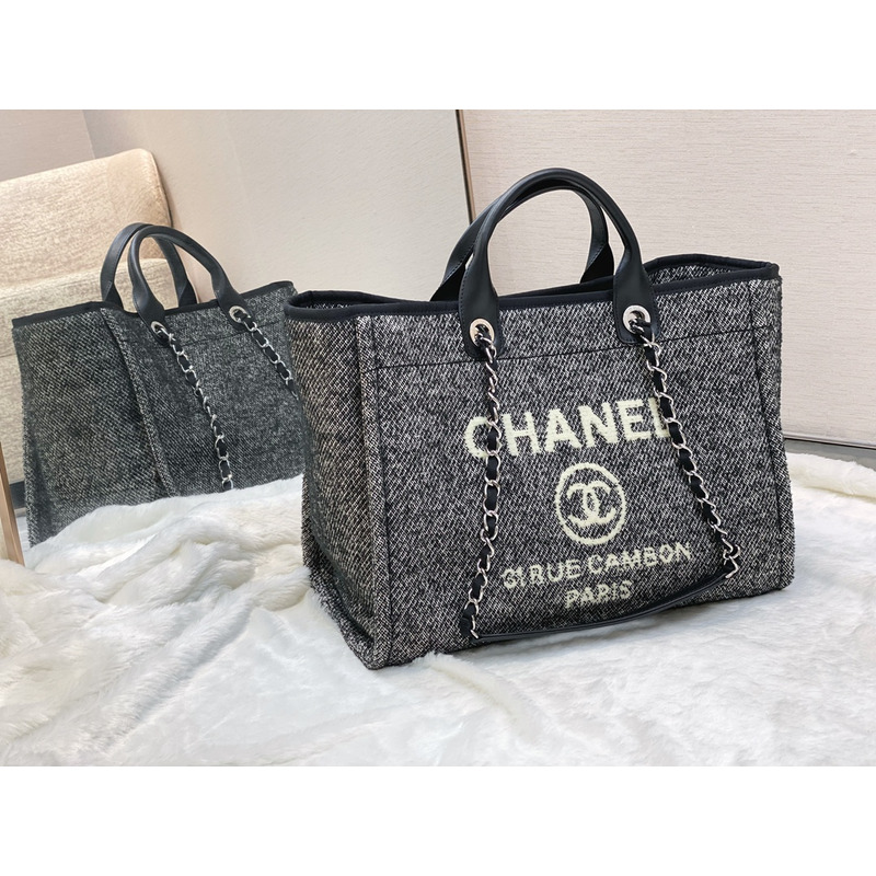 Ch*el deauville chain tote bag in gray/black