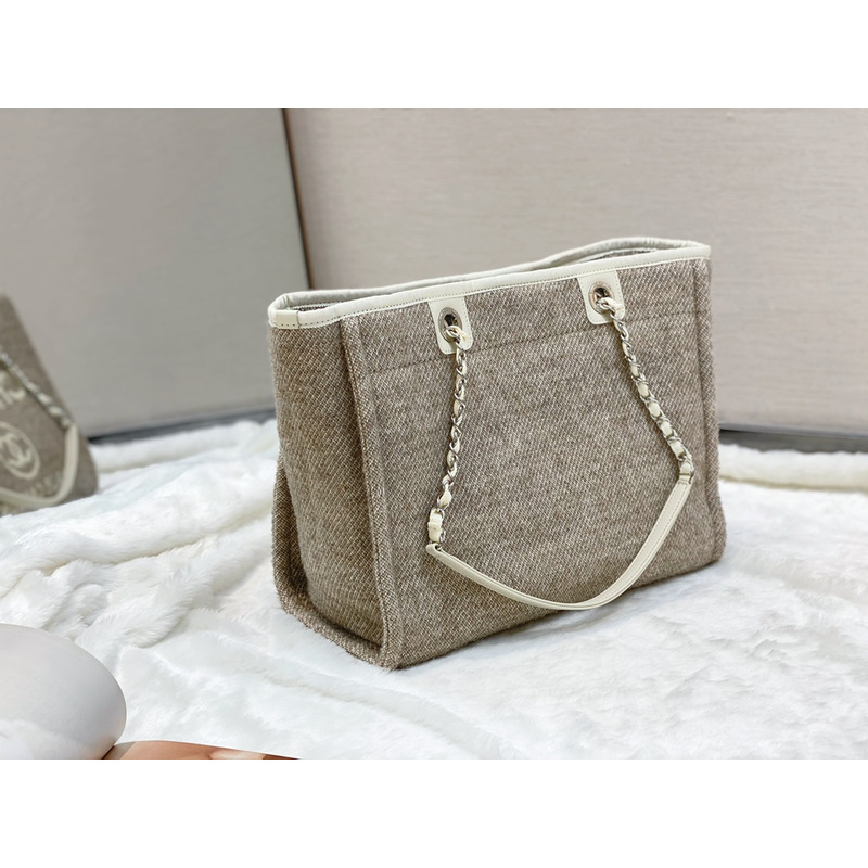 Ch*el deauville chain tote bag in beige/gray