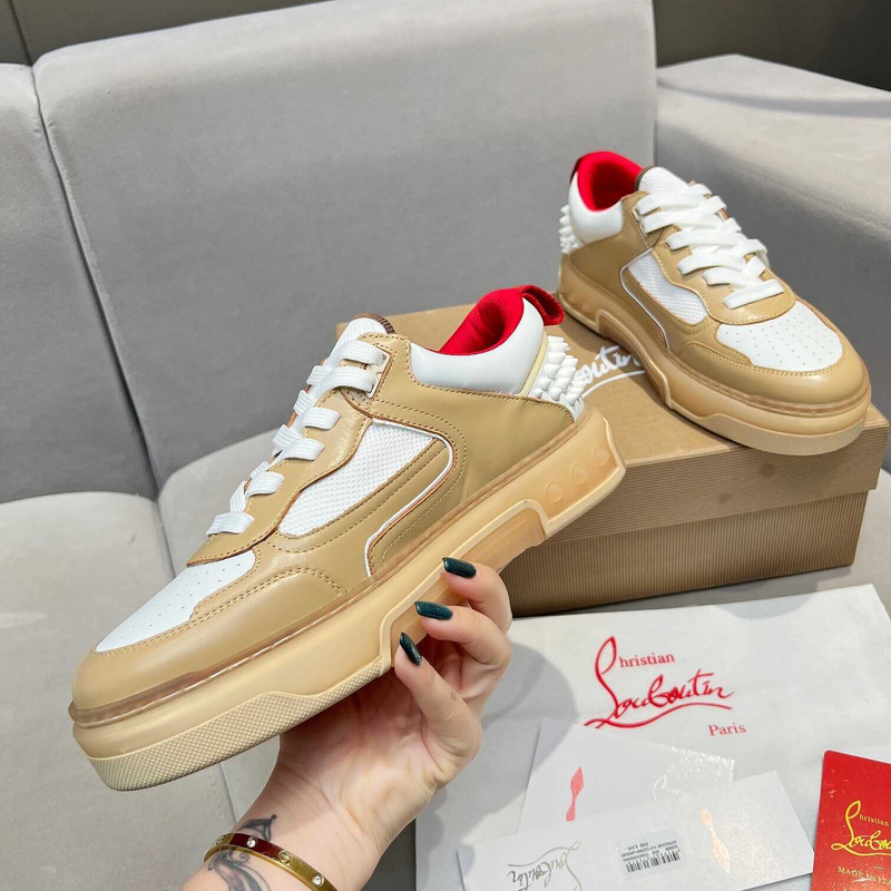 Ch**an louboutin astroloubi lace-up sneakers white beige