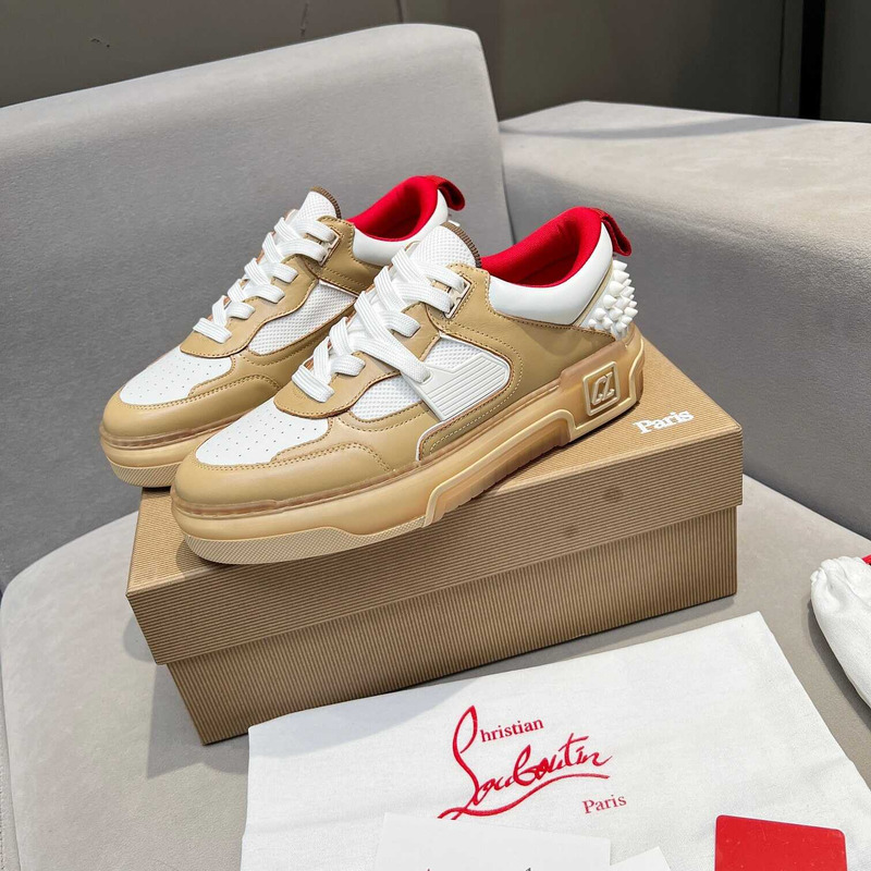 Ch**an louboutin astroloubi lace-up sneakers white beige