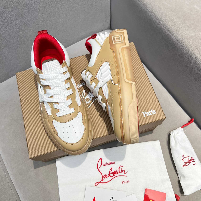 Ch**an louboutin astroloubi lace-up sneakers white beige