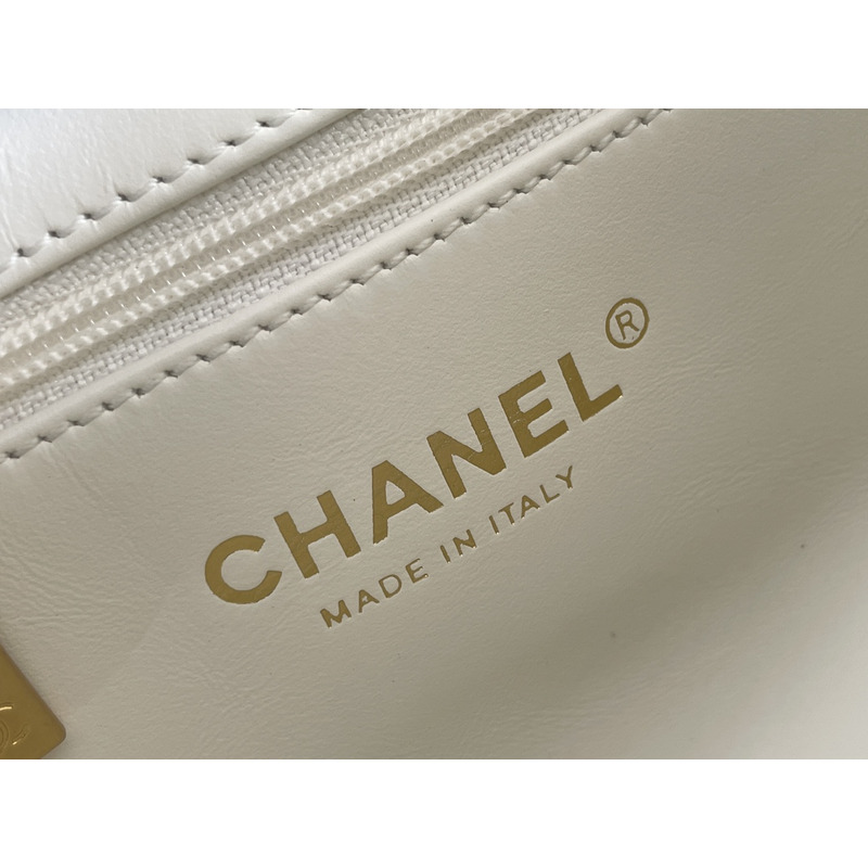 Ch*el mini shopping bag calfskin & gold-tone metal white