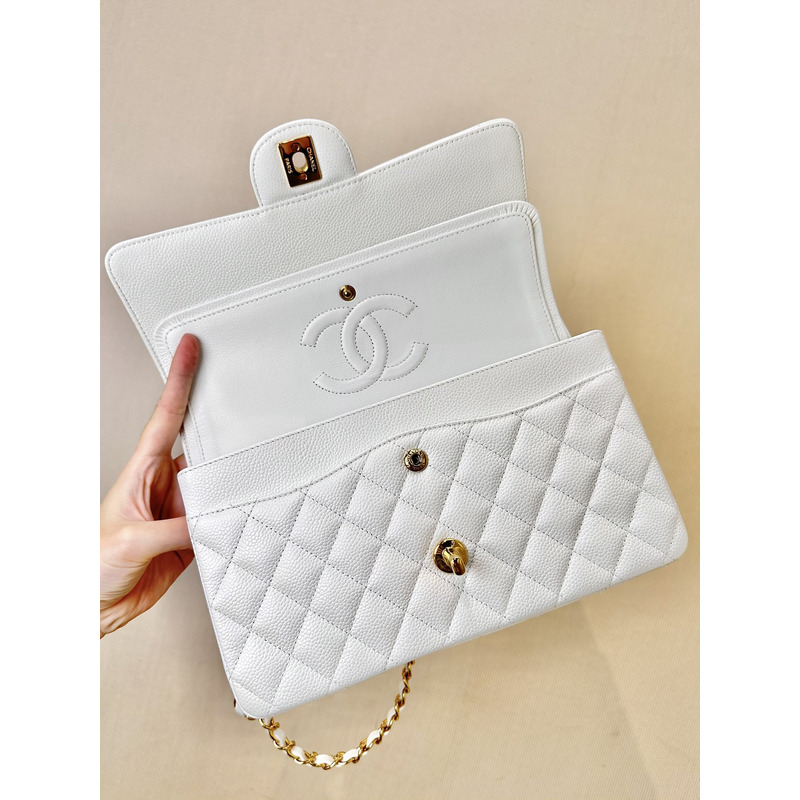 Ch*el classic flap bag white med