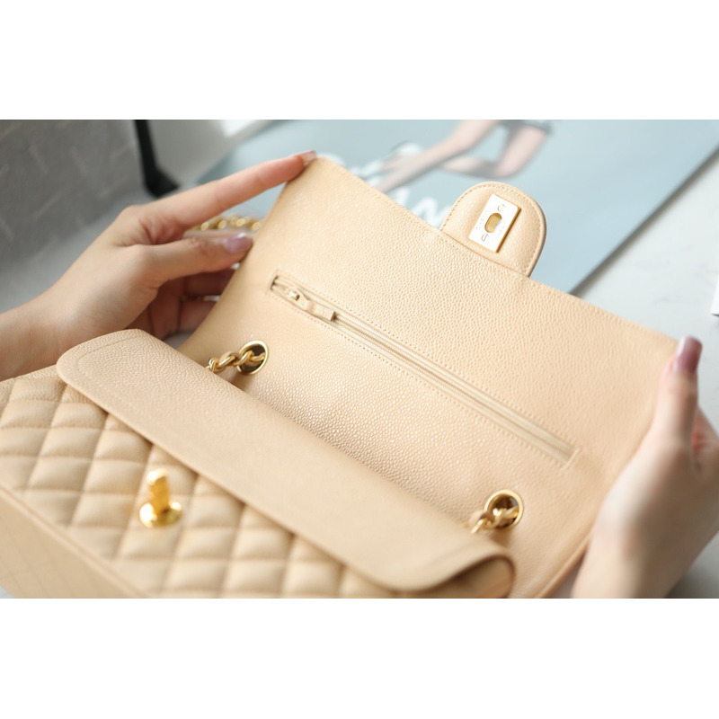 Ch*el classic flap bag cf25 - milk tea gold