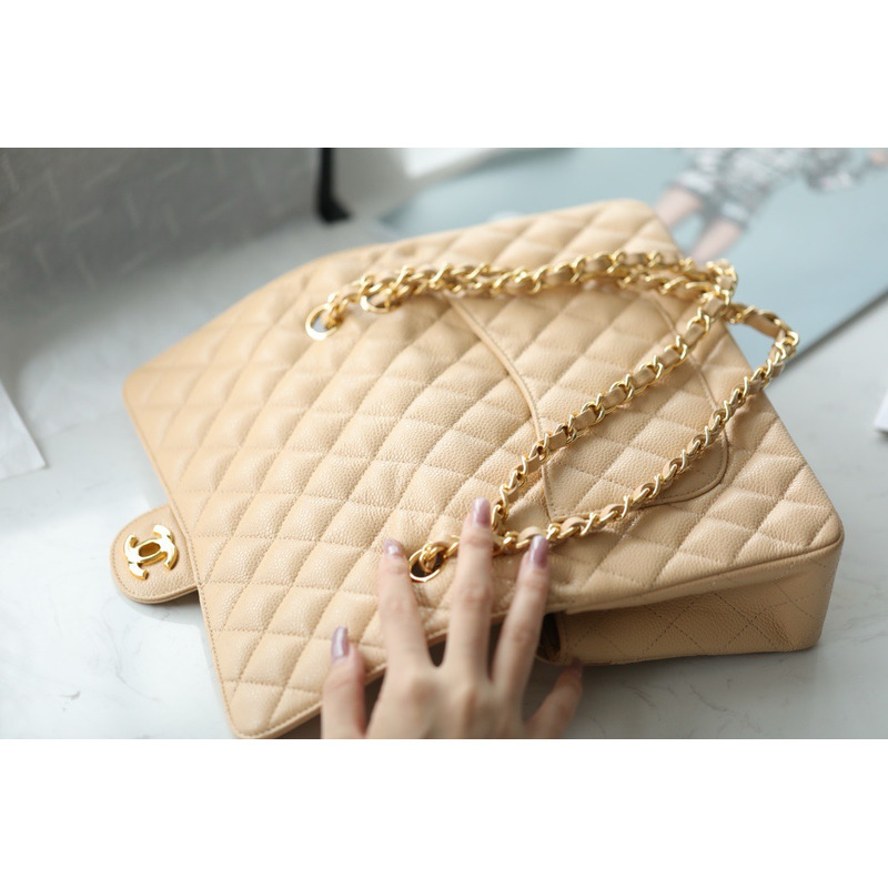 Ch*el classic flap bag cf25 - milk tea gold