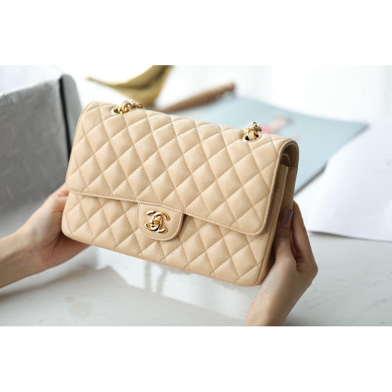 Ch*el classic flap bag cf25 - milk tea gold