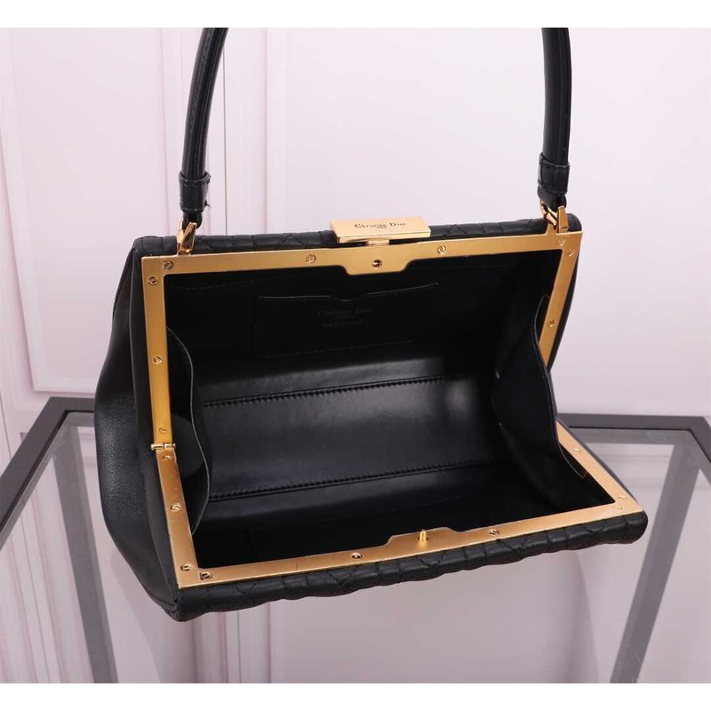 D*or caro cannage frame bag black leather