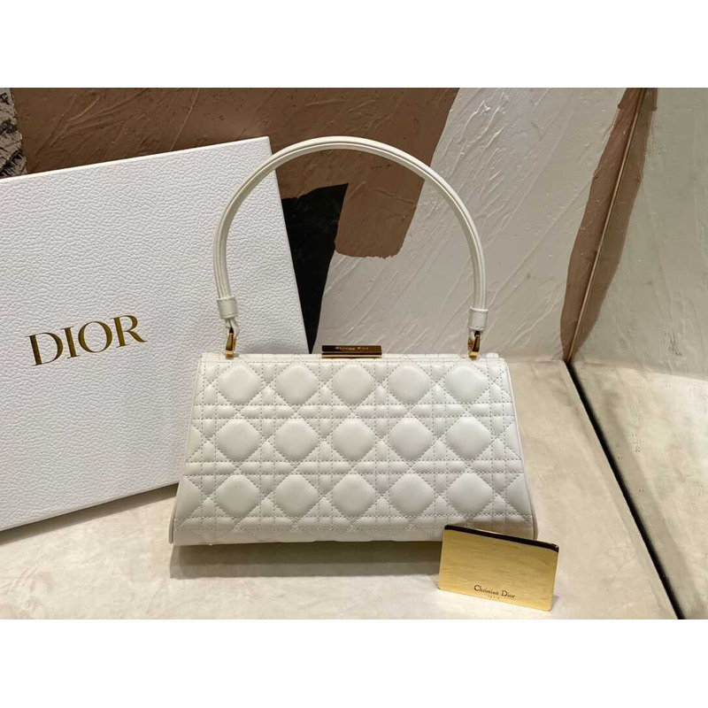 D*or caro cannage frame bag white leather