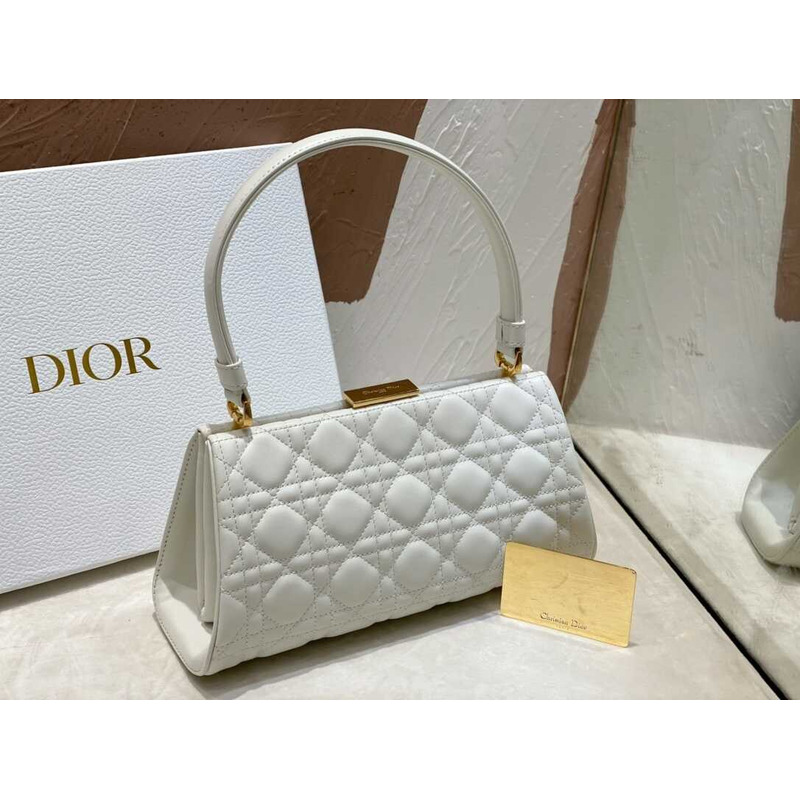 D*or caro cannage frame bag white leather