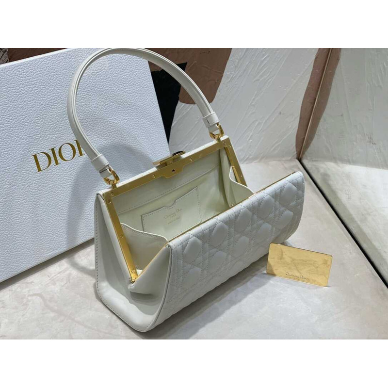 D*or caro cannage frame bag white leather