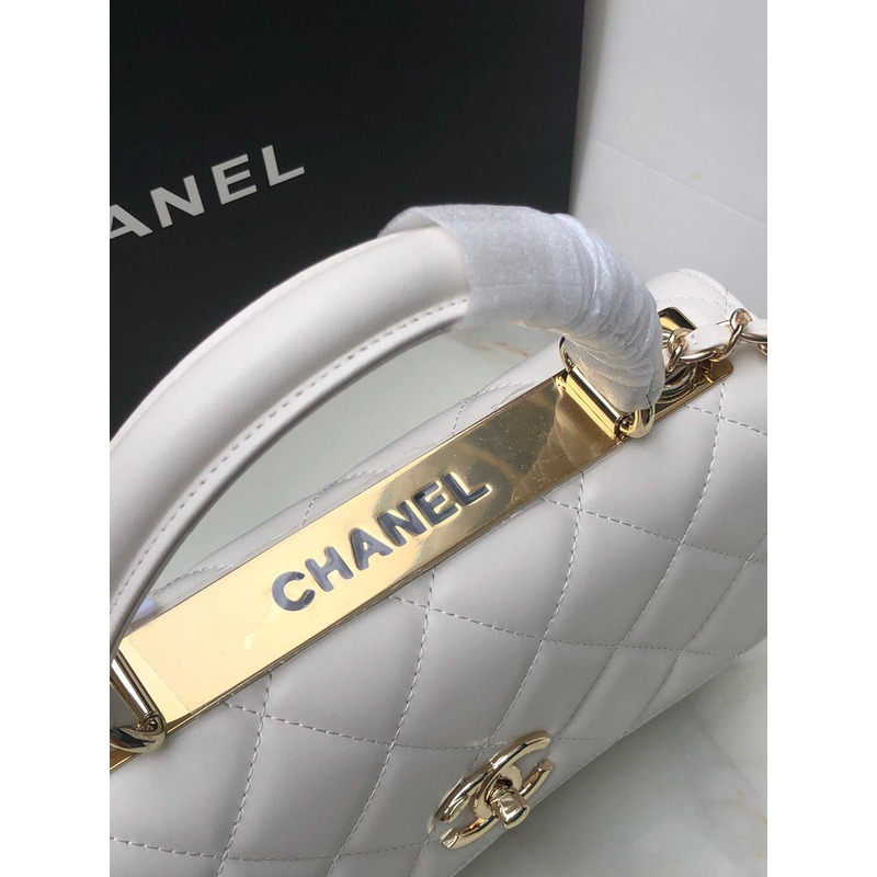 Ch*el trendy cc lambskin light gold hardware white