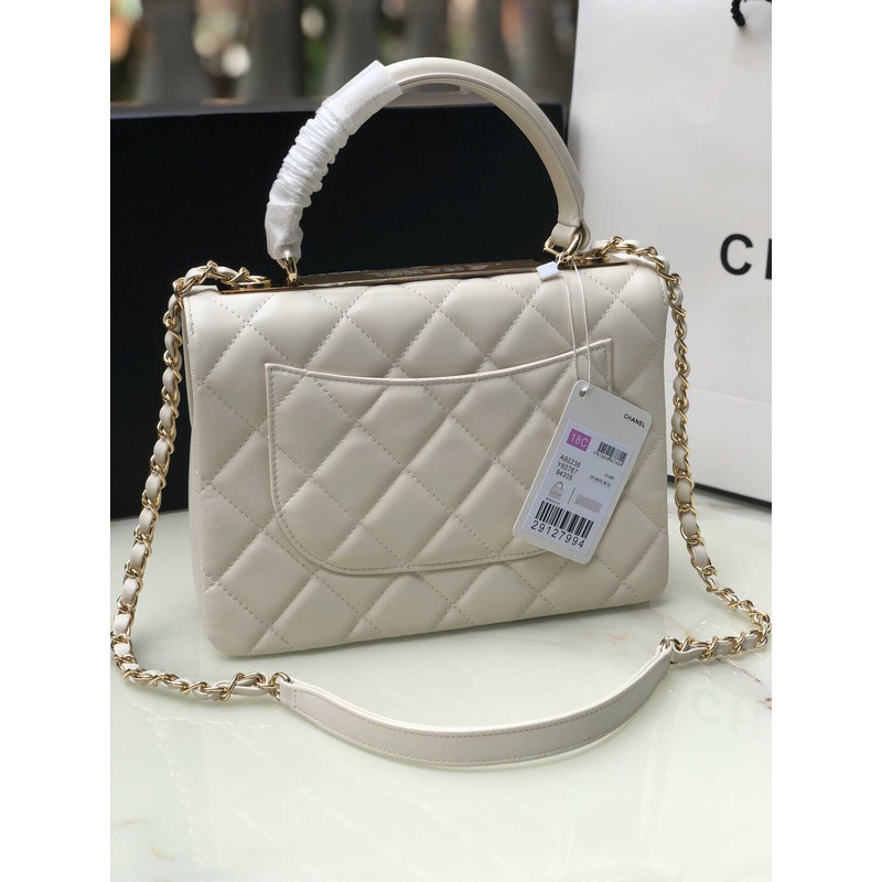 Ch*el trendy cc lambskin light gold hardware white