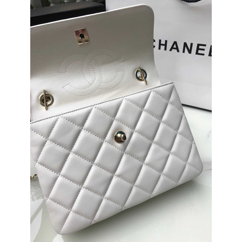 Ch*el trendy cc lambskin light gold hardware white