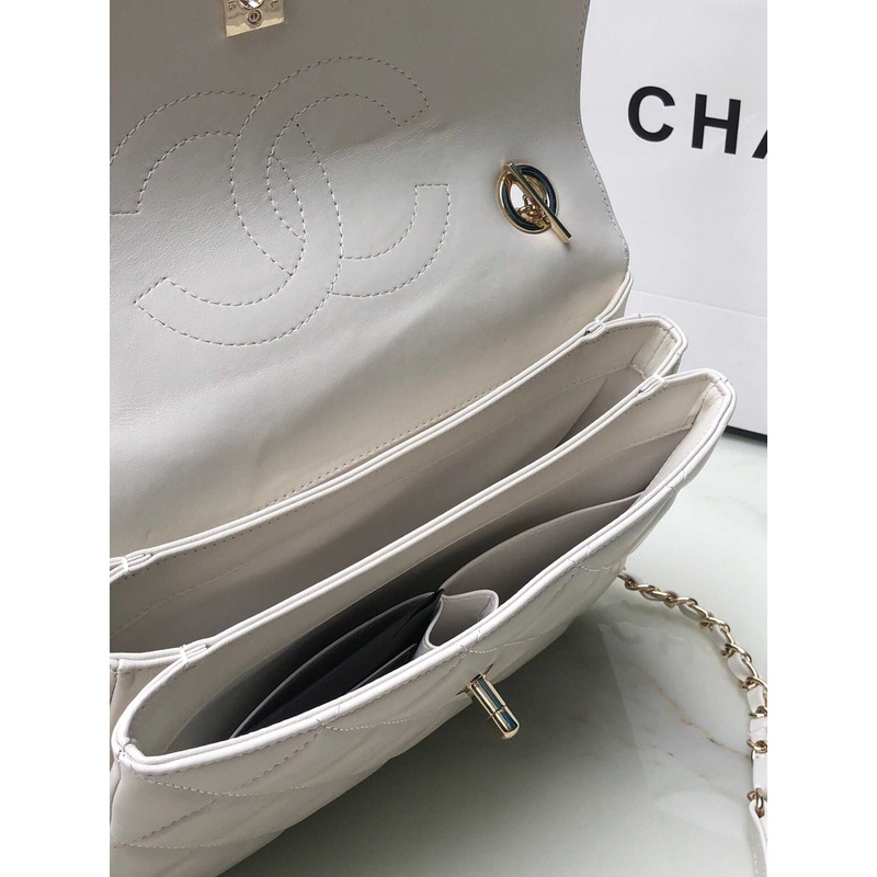 Ch*el trendy cc lambskin light gold hardware white