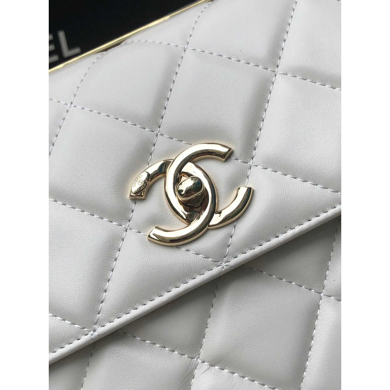 Ch*el trendy cc lambskin light gold hardware white