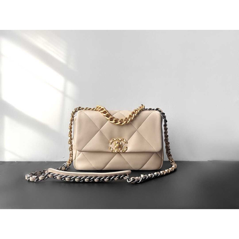 Ch*el 19 handbag lambskin beige