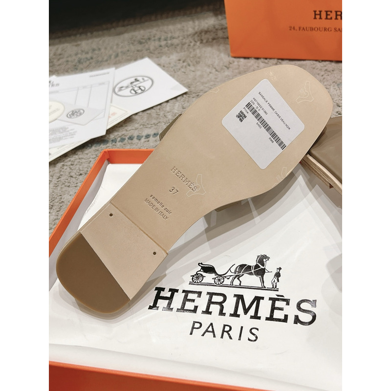 Hermès Oran Veau Epsom Etoupe Coffee Slides