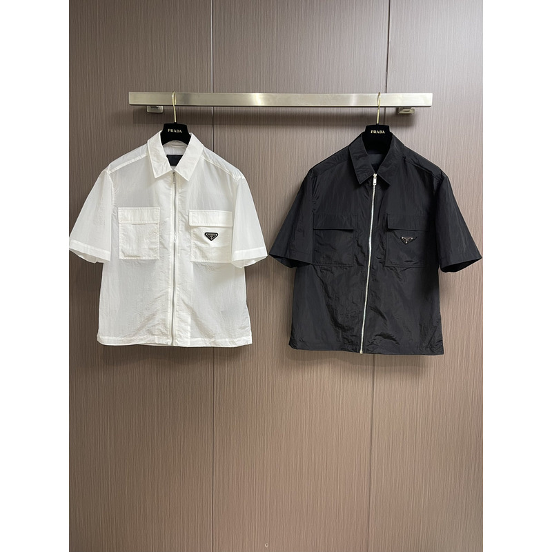 Pra*a short-sleeve light re-nylon shirt white