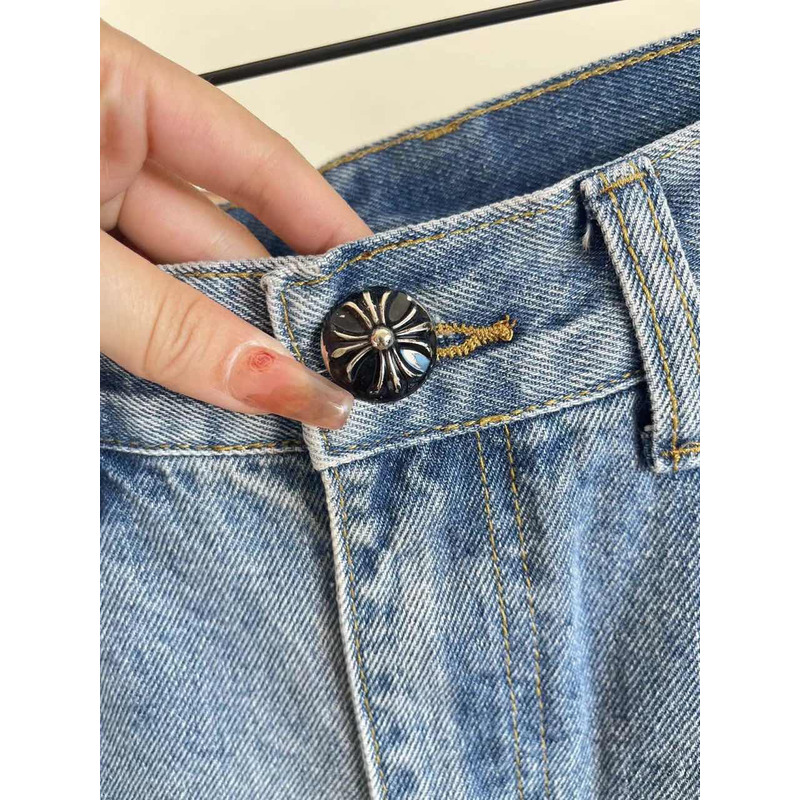 Chrome Heart Logo Jeans Blue