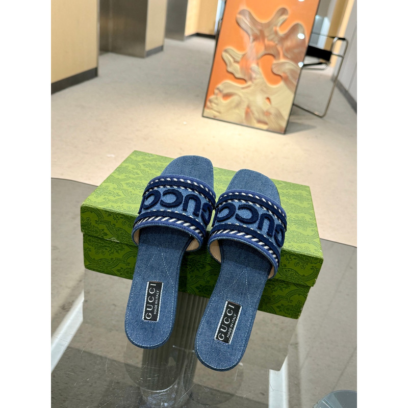 G*u*i women\''s jane logo denim slide sandals blue